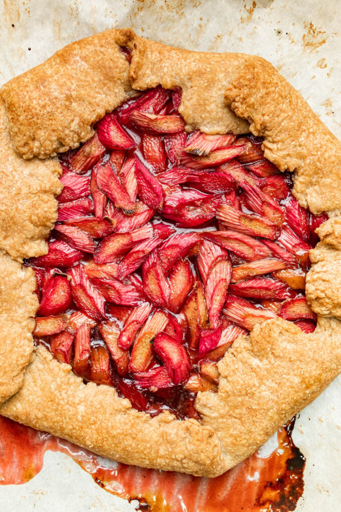 rhubarb galette on parchment