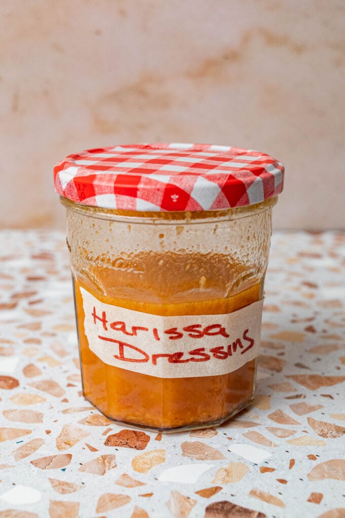 jar of harissa dressing