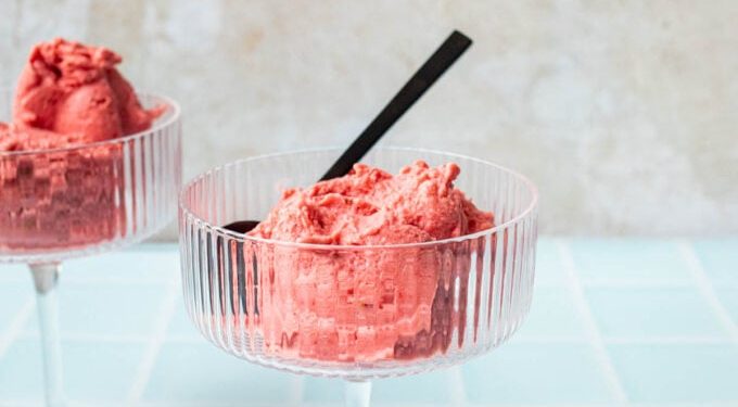 5 Minute Fresh Strawberry Sorbet with Coconut Cream
