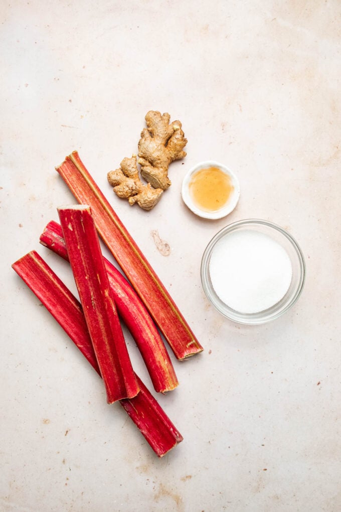 rhubarb, sugar, vanilla, ginger