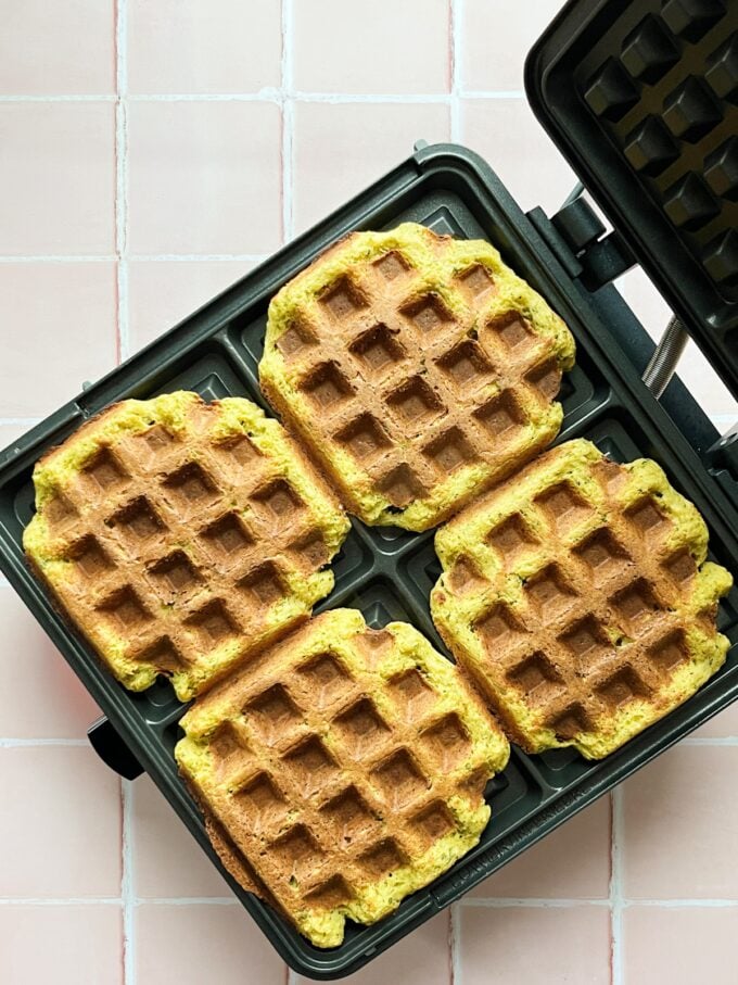 zucchini waffles on iron