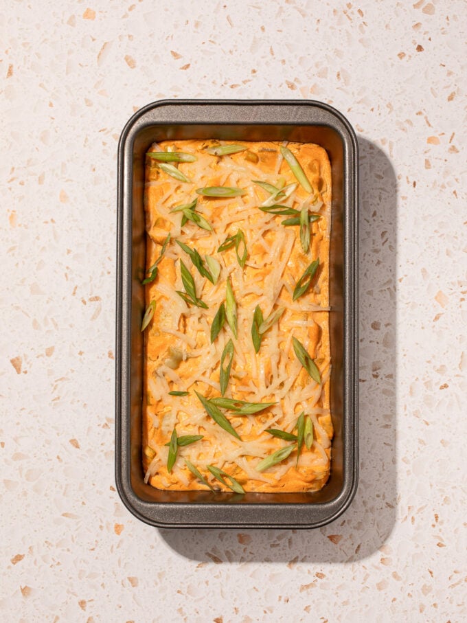 vegan Buffalo chicken dip in baking dish