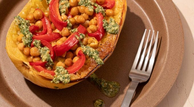 Roasted Spaghetti Squash + Pesto Dinner (Vegan)