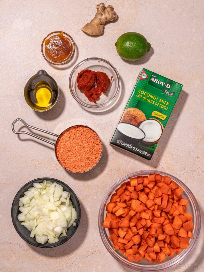 ingredients for carrot ginger soup