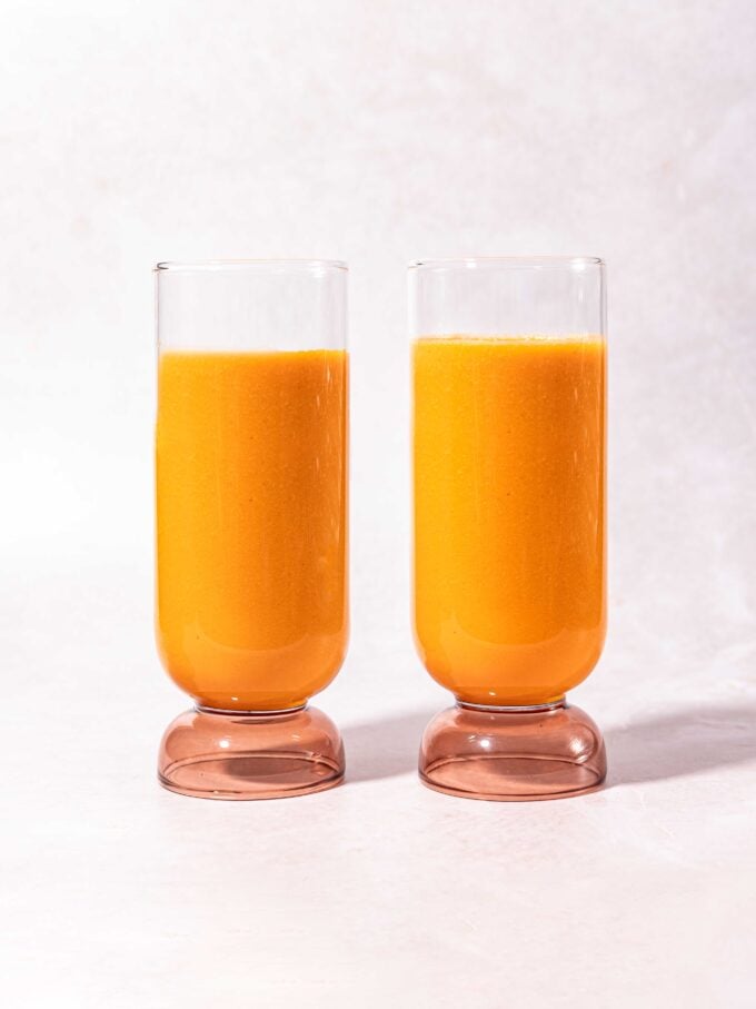 carrot ginger smoothies in glasses