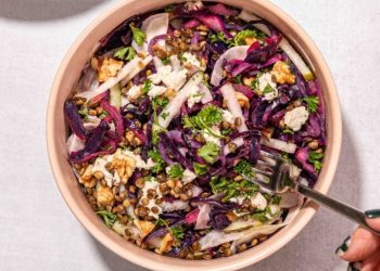 Warm Roasted Red Cabbage Salad with Crispy Lentils