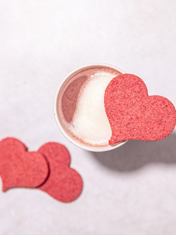 chewy pink heart shaped cookies and mug