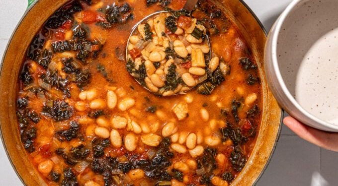 Baked Brothy White Beans with Fresh Kale