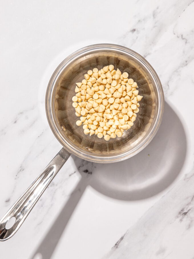 white chocolate chips in pot