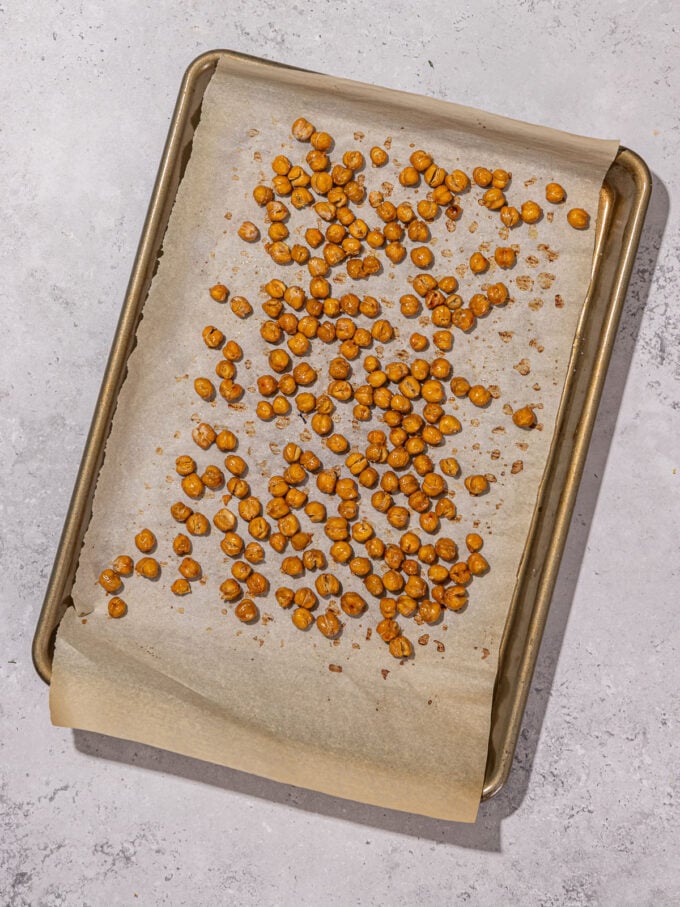 roasted chickpeas on baking sheet