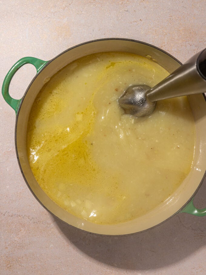 immersion blender in soup pot