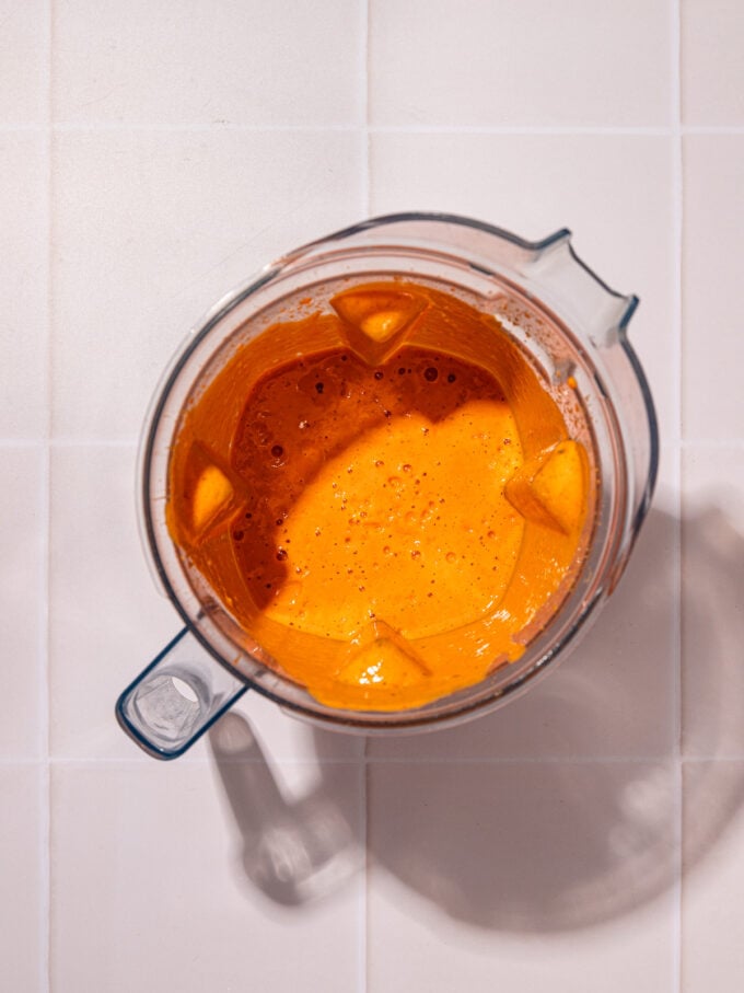 red pepper silken tofu sauce in blender