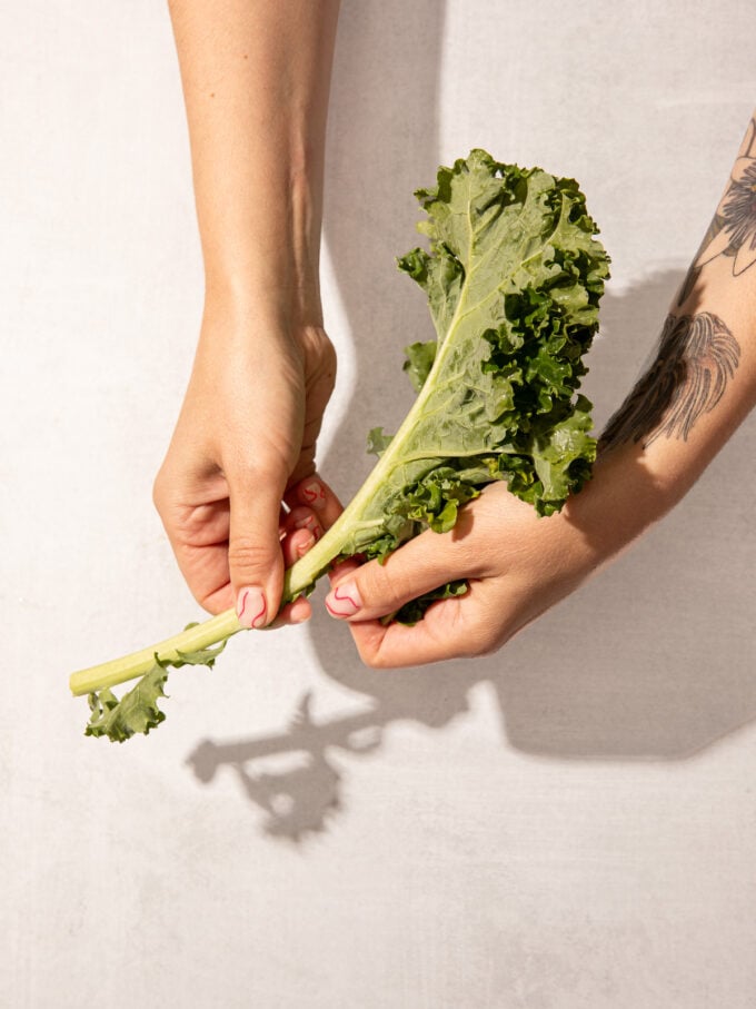 hand destemming kale