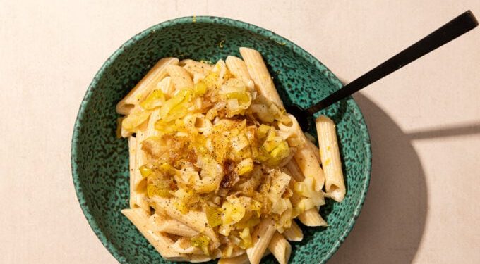 30 Minute Sautéed Leek Pasta with Tahini