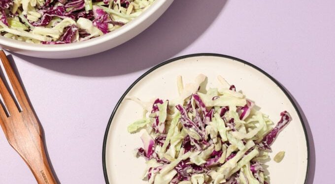 15 Minute Crunchy Vegan Coleslaw and Dressing