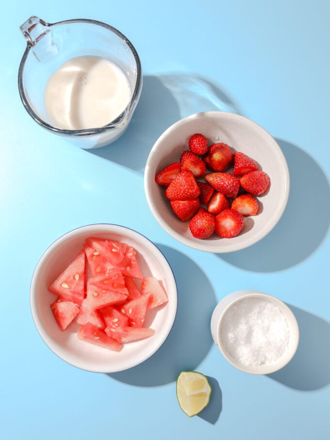 strawberries and watermelon in bowls