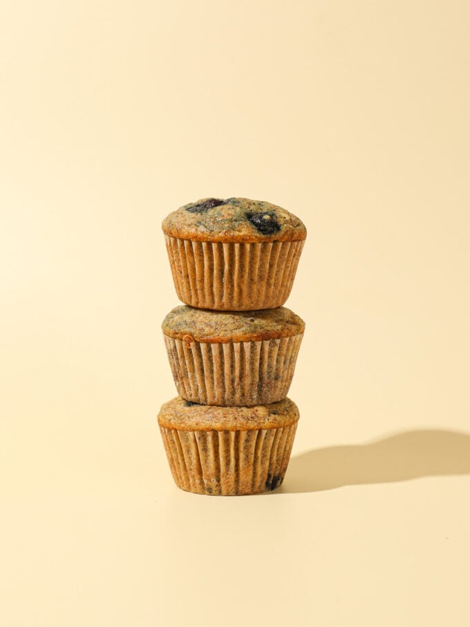 lemon blueberry muffins in a stack