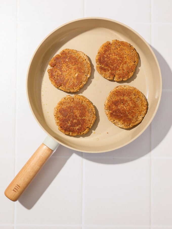 tofu burgers in skillet