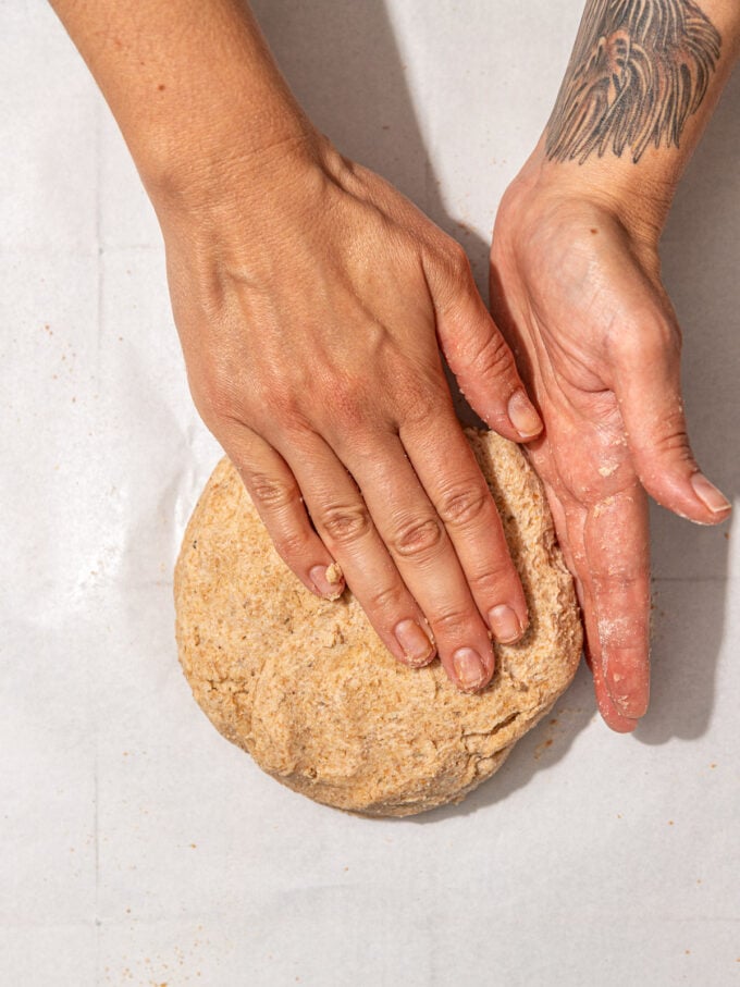 hand kneading dough