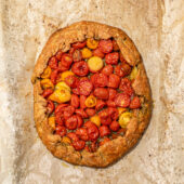 tomato galette on parchment paper