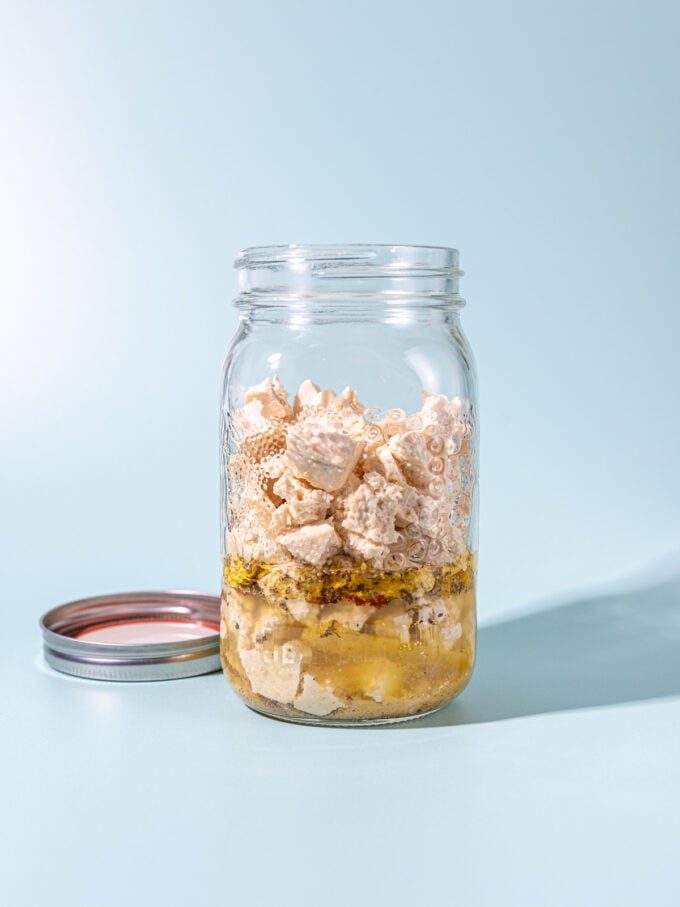 tofu feta in mason jar