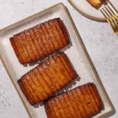 glazed tofu on white plate