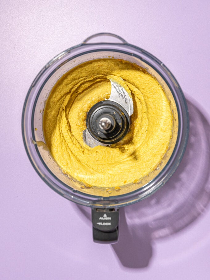 red lentil dip in food processor